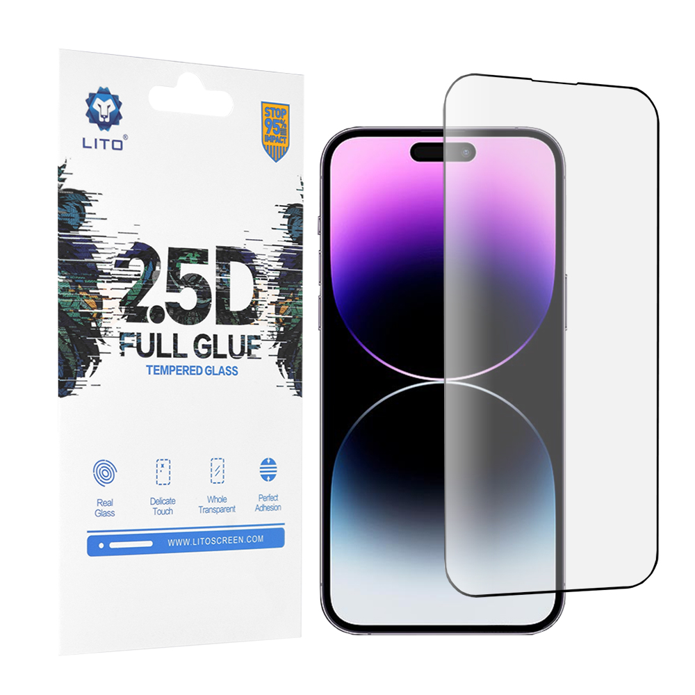 Калъф за iPhone 14 Pro Max - Lito 2.5D FullGlue Glass - Черен