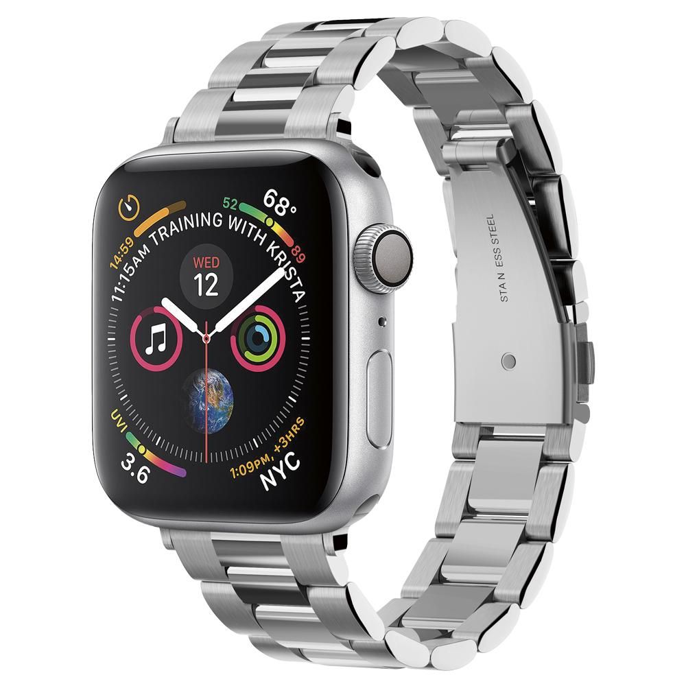 Каишка за Apple Watch 1/2/3/3/4/4/5/5/5/6/6/7/8/7/8/9/9/10/10/11/SE/SE 2/SE 3 (38/40/41/42 мм) - Spigen Modern Fit (061MP25943) - Сребрист