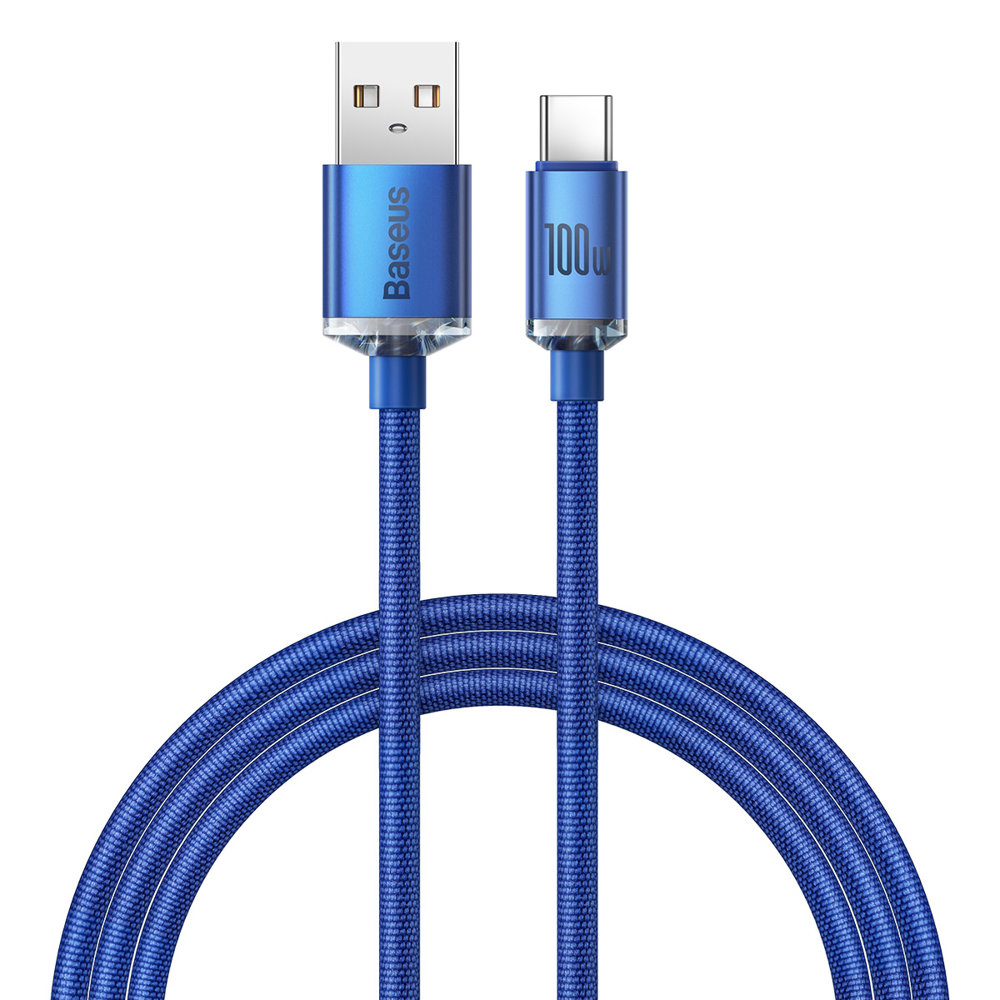 Кабел за данни USB към Type-C 100W 100W, 2m - Baseus Crystal Shine (CAJY000503) - Син