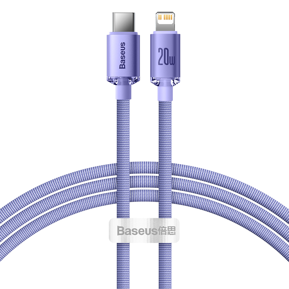 Кабел за данни Type-C към Lightning 20W, 1,2m - Baseus Crystal Shine (CAJY000205) - Лилав
