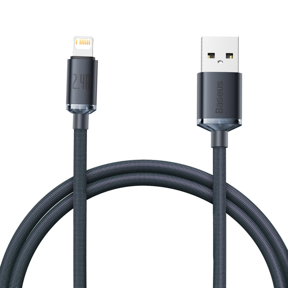 Кабел за данни USB към Lightning 2.4A, 1.2m - Baseus Crystal Shine (CAJY000001) - Черен