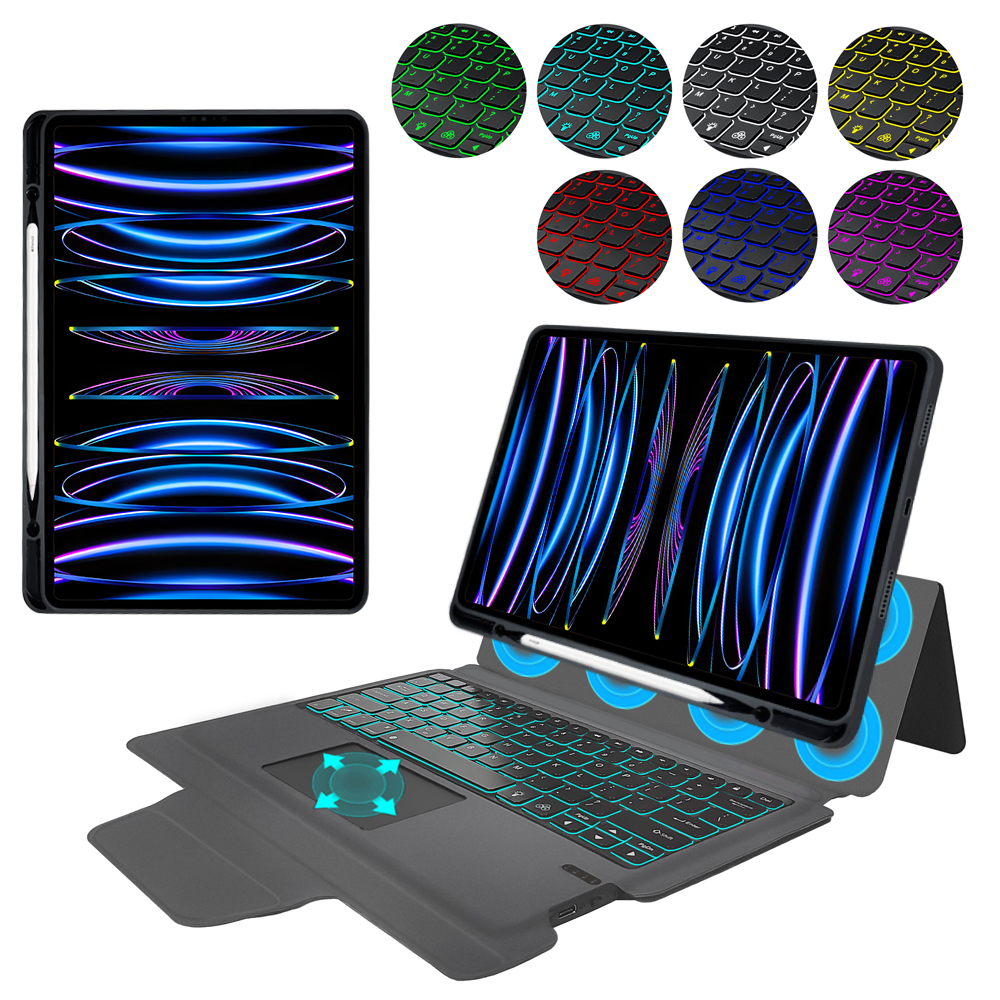 Калъф с клавиатура за iPad Pro 12.9 (2018/2020/2021/2022) / Air 13 (2024) / Air 13 (2025) + капак - Techsuit KeyTab Pro - Черен