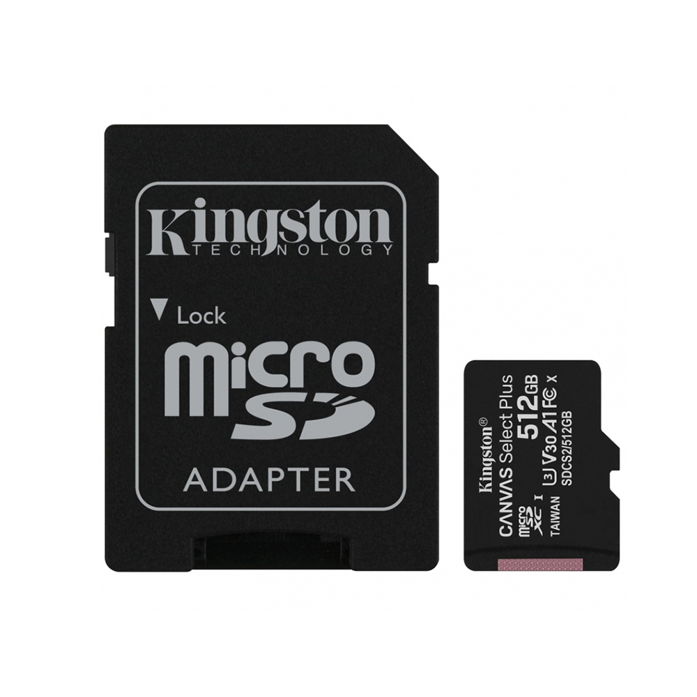 Карта памет с адаптер, 512GB - Kingston Canvas Select Plus (SDCS2/512GB) - Черен