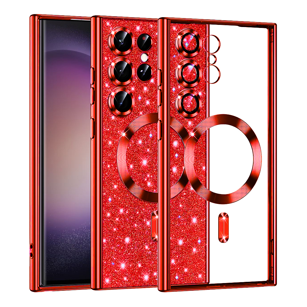 Калъф за Samsung Galaxy S23 Ultra - Techsuit Luxury Glitter MagSafe - Червен