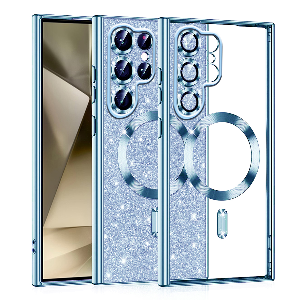 Калъф за Samsung Galaxy S22 Ultra 5G - Techsuit Luxury Glitter MagSafe - Светлосин
