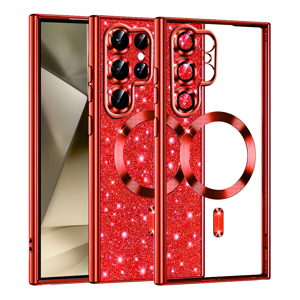 Калъф за Samsung Galaxy S22 Ultra 5G - Techsuit Luxury Glitter MagSafe - Червен