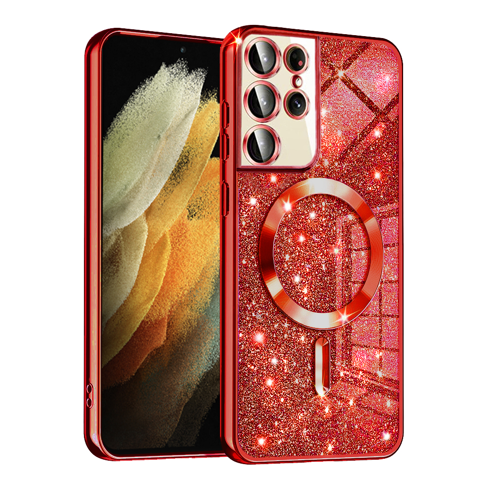 Калъф за Samsung Galaxy S21 Ultra 5G - Techsuit Luxury Glitter MagSafe - Червен