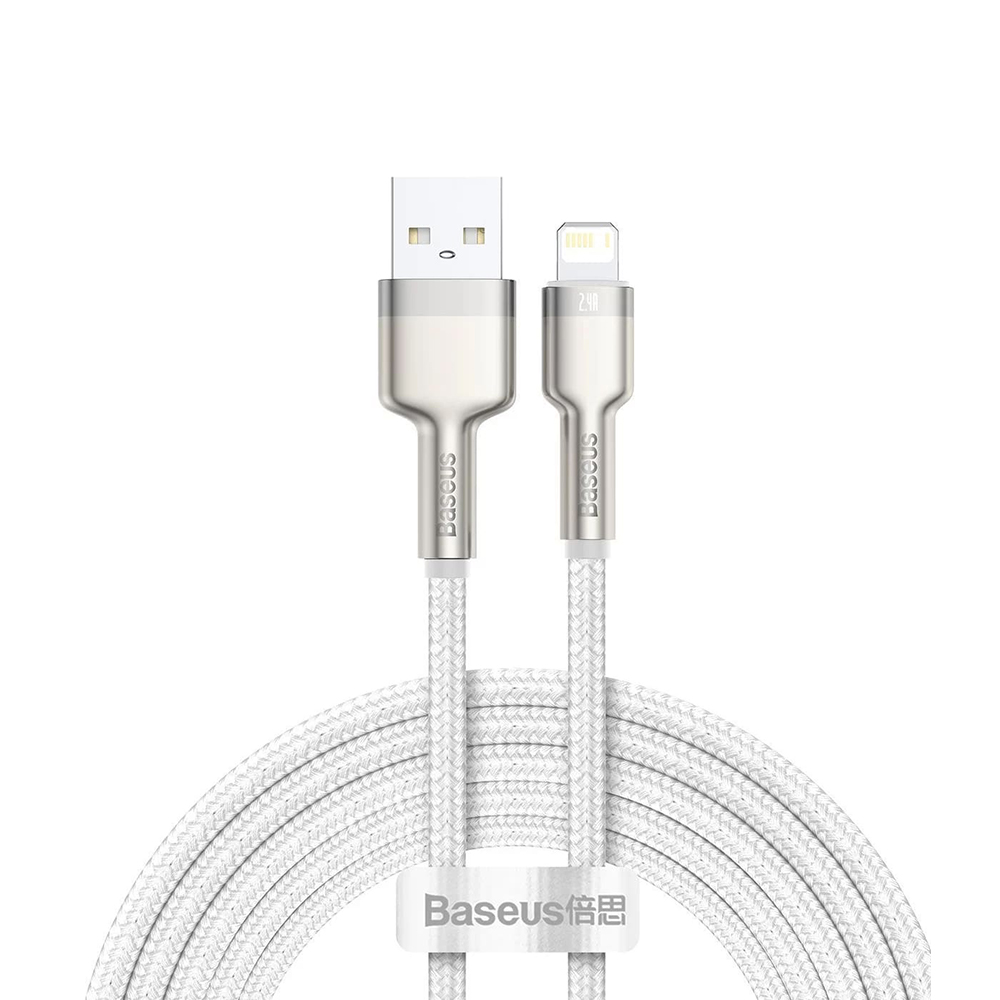 Кабел за данни USB към Lightning 2.4A 2.4A, 2m - Baseus Cafule (CALJK-B02) - Бял