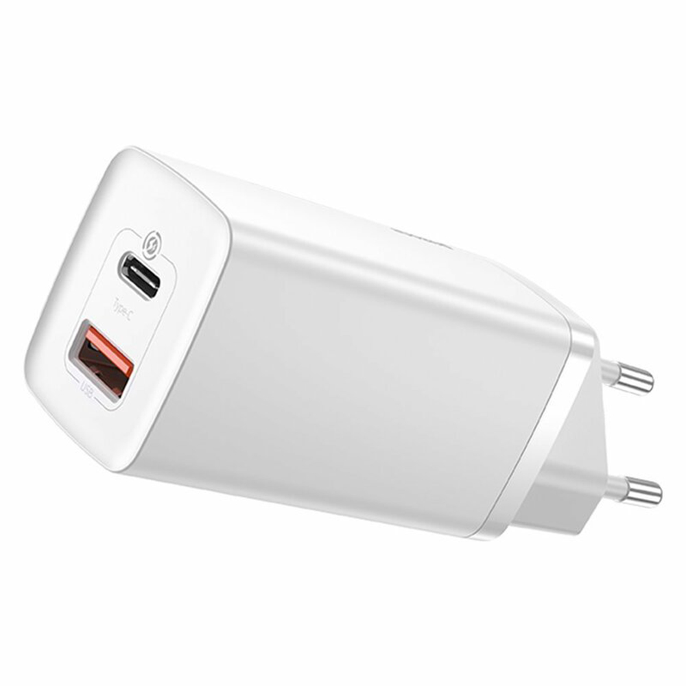 Зарядно устройство EU USB, Type-C, 65W - Baseus GaN Lite (CCGAN2L-B02) - Бяло