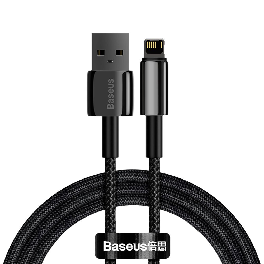 Кабел за данни USB към Lightning 2.4A, 1m - Baseus Tugsten Златист (CALWJ-01) - Черен