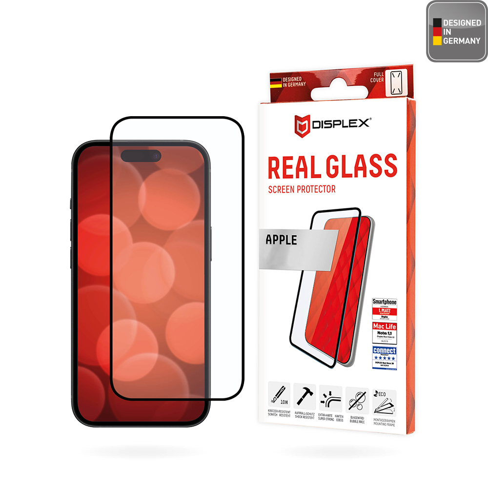 Калъф за iPhone 16 Plus - Displex Real Glass Full Cover - Черен