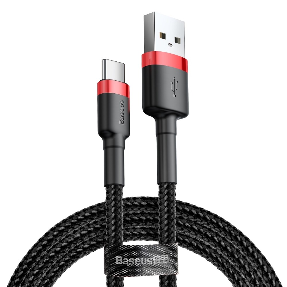 Кабел за данни USB към Type-C 3A, 480Mbps, 1m - Baseus Cafule (CATKLF-B91) - Червен / Черен