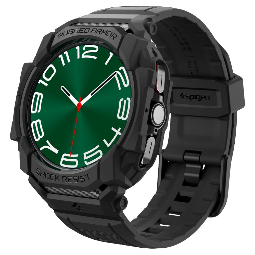Калъф за Samsung Galaxy Watch Ultra 47mm / Watch Ultra 2 + каишка - Spigen Rugged Armor Pro (ACS08427) - Черен