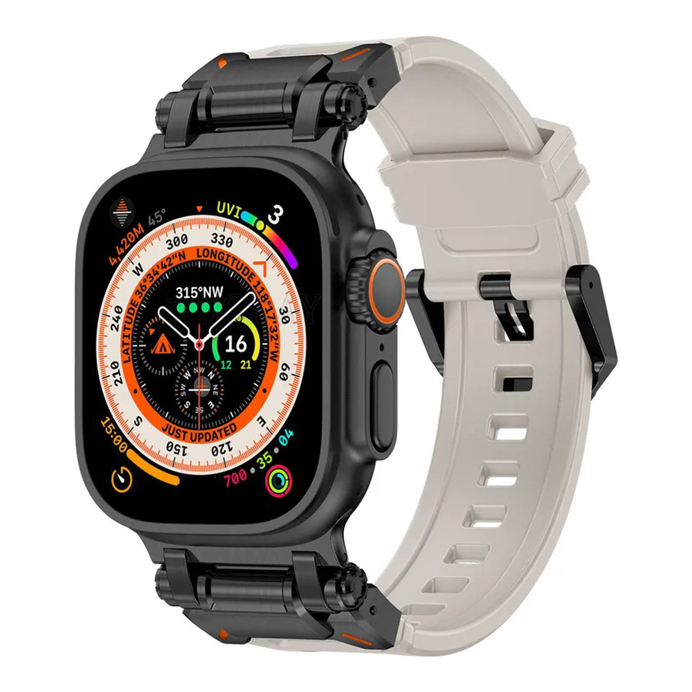 Каишка за Apple Watch 1/2/3/3/4/4/5/5/6/6/7/8/7/8/9/9/10/11/SE/SE 2/SE 3/Ultra/Ultra 2/Ultra 3 (42/44/45/46/49 мм) - Каишка за часовник Techsuit (W064) - Черно сиво