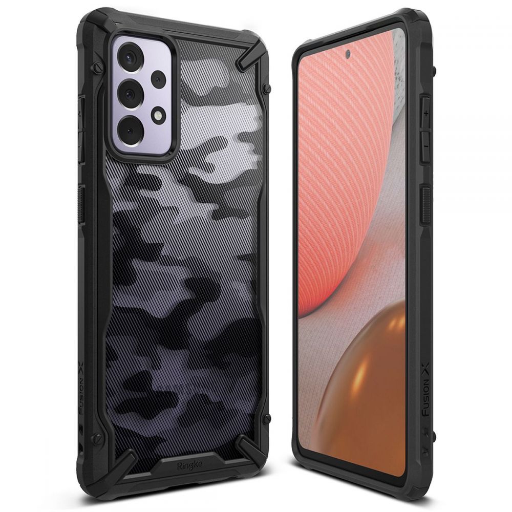 Калъф за Samsung Galaxy A72 4G / A72 5G - Ringke Fusion X Design - Camo Черен