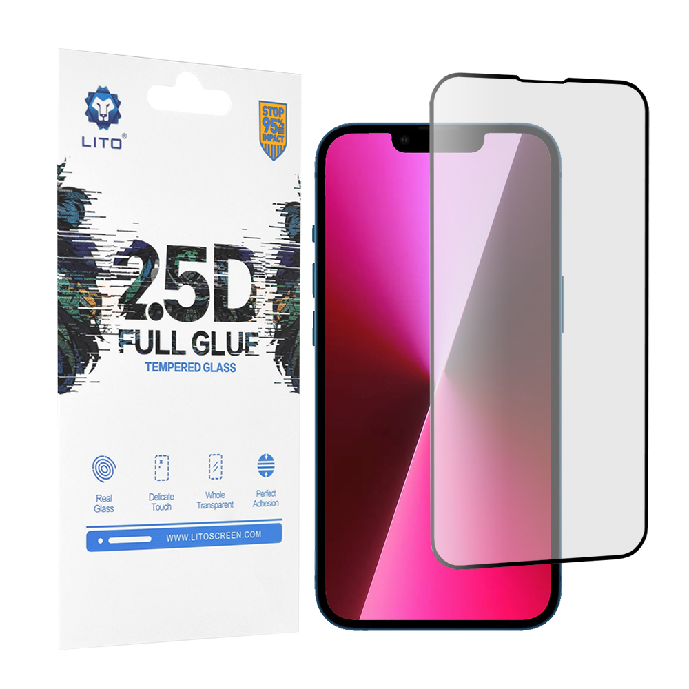 Калъф за iPhone 13 / iPhone 13 Pro / iPhone 14 - Lito 2.5D FullGlue Glass - Черен