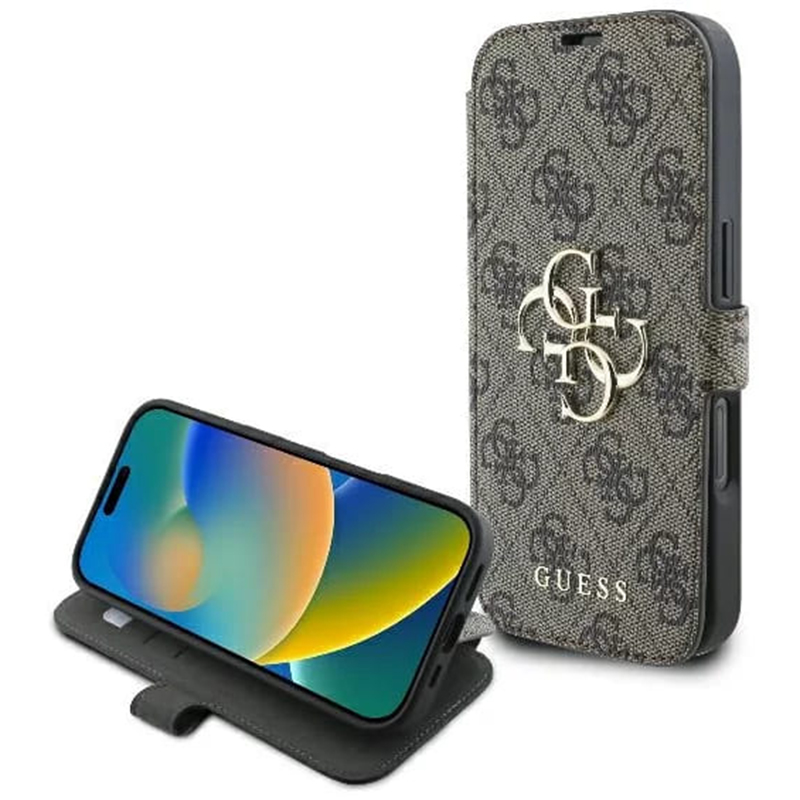 Калъф за iPhone 16 - Guess Book 4G (GUBKP16S4GMGBR) - Кафяв
