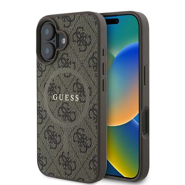Калъф за iPhone 16 Plus - Guess 4G Ring Classic Classic Logo MagSafe (GUHMP16MG4G4GFRW) - Кафяв