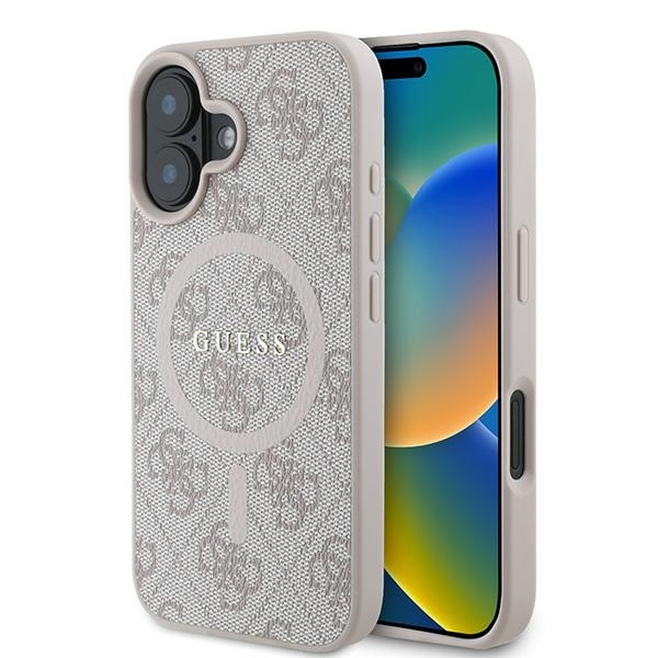 Калъф за iPhone 16 Plus - Guess 4G Ring Classic Classic Logo MagSafe (GUHMP16MG4GFRP) - Розов