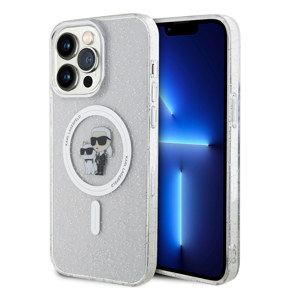 Калъф за iPhone 15 Pro Max - Karl Lagerfeld Glitter MagSafe (KLHMP15XHGKKCNOT) - Прозрачен Karl&Choupette