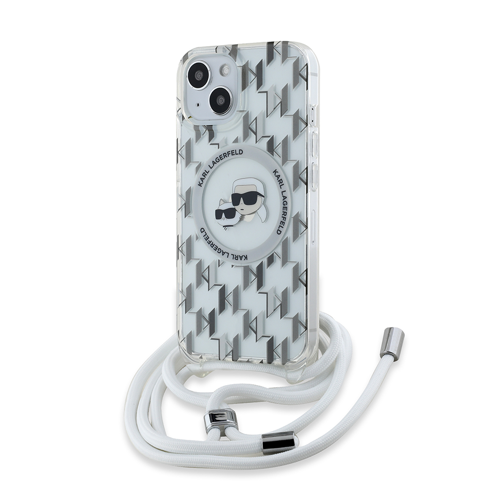 Калъф за iPhone 15 - Karl Lagerfeld IML Crossbody MagSafe (KLHMP15SHCKCKCKLCT) - Прозрачен Mono Karl&Choupette
