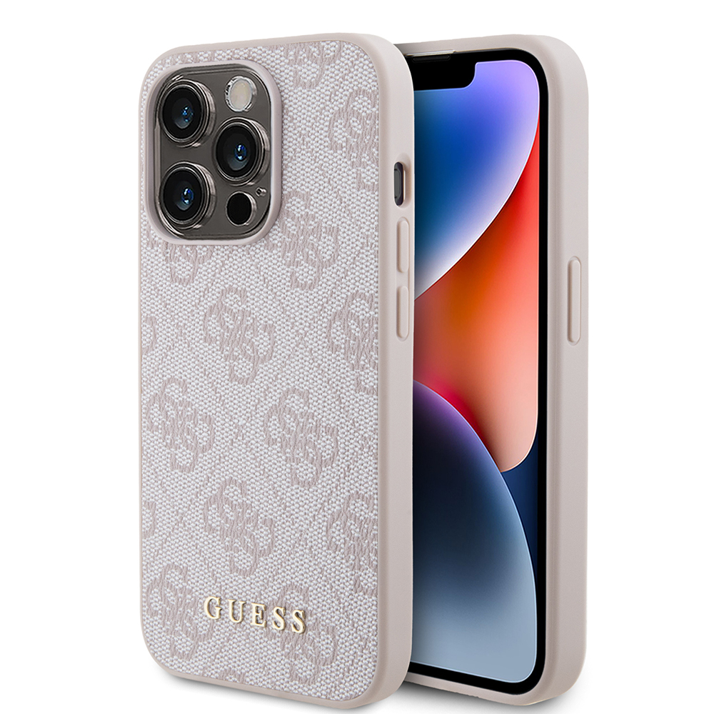 Калъф за iPhone 15 Pro - Guess Hardcase 4G Metal Златист Златист Logo (GUHCP15LG4GFPI) - Розов