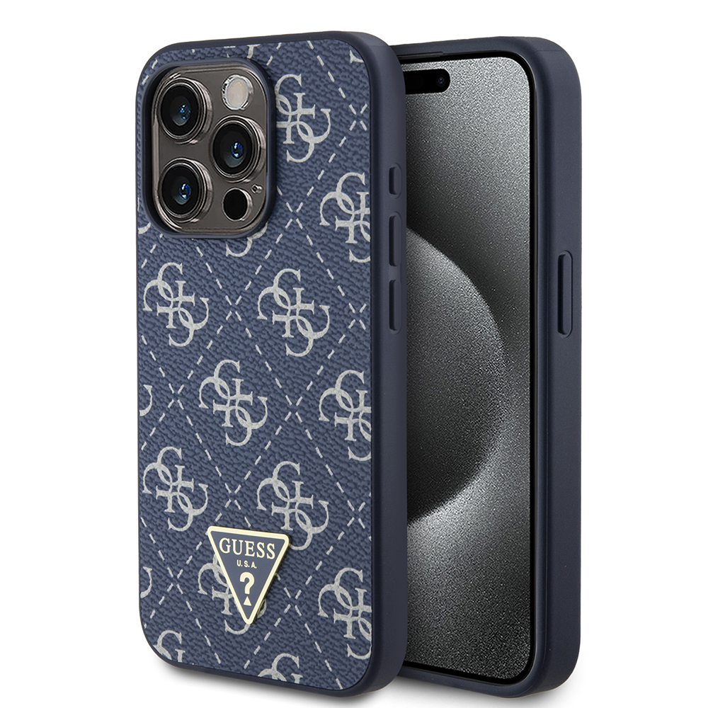 Калъф за iPhone 15 Pro - Guess Hardcase 4G Triangle Metal Metal Logo (GUHCP15LPG4GPB) - Син