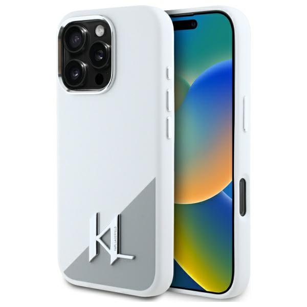 Калъф за iPhone 16 Pro - Karl Lagerfeld Silicone MagSafe (KLHMP16LSCMKMPCH) - Бял Shadow Metal Initial
