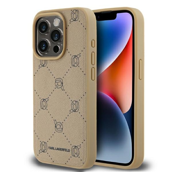 Калъф за IPhone 15 Pro Max - Karl Lagerfeld Leather MagSafe (KLHMP15XPGKHPHE) - Бежов Karl Heads