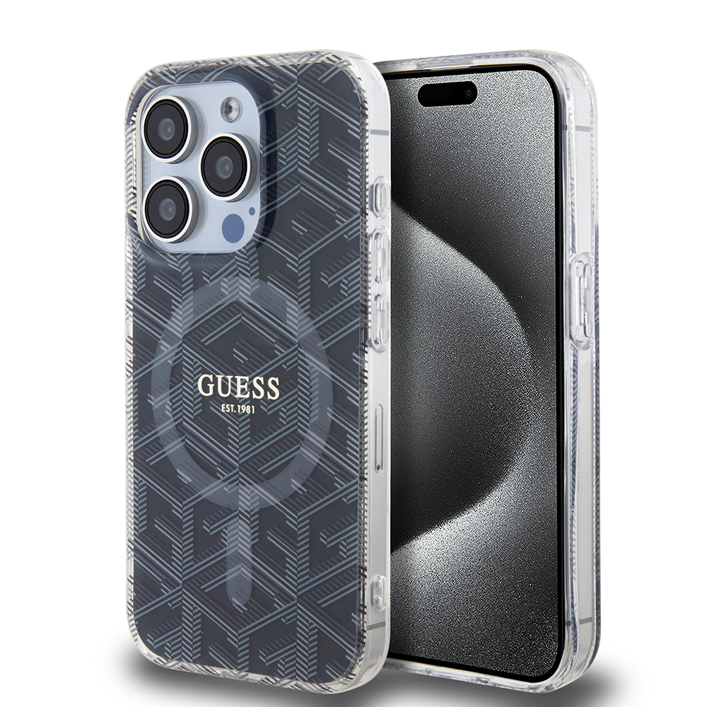Калъф за iPhone 15 Pro Max - Guess IML GCube MagSafe (GUHMP15XHGCUSTGK) - Черен