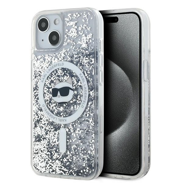 Калъф за iPhone 15 - Karl Lagerfeld Liquid Glitter MagSafe (KLHMP15SLGCHSGH) - Прозрачен Choupette Head