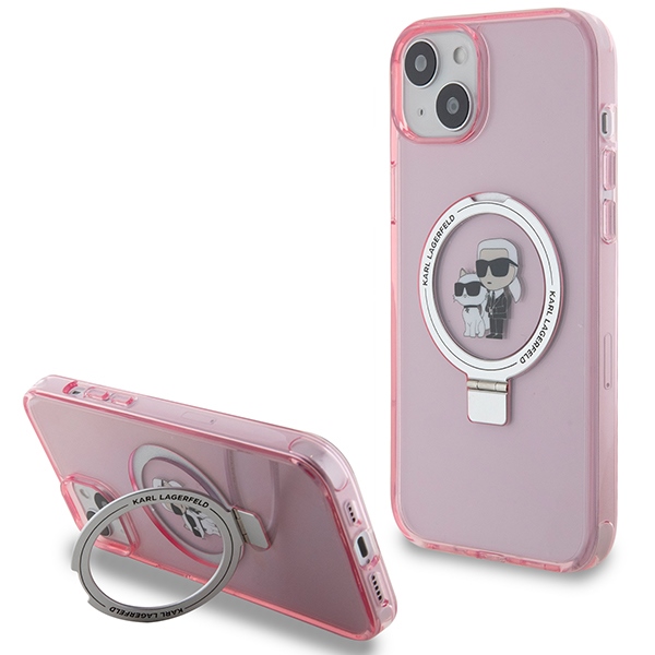 Калъф за iPhone 15 - Karl Lagerfeld Hardcase Ring Stand MagSafe (KLHMP15SHMRSKCP) - Розов Karl&Choupette