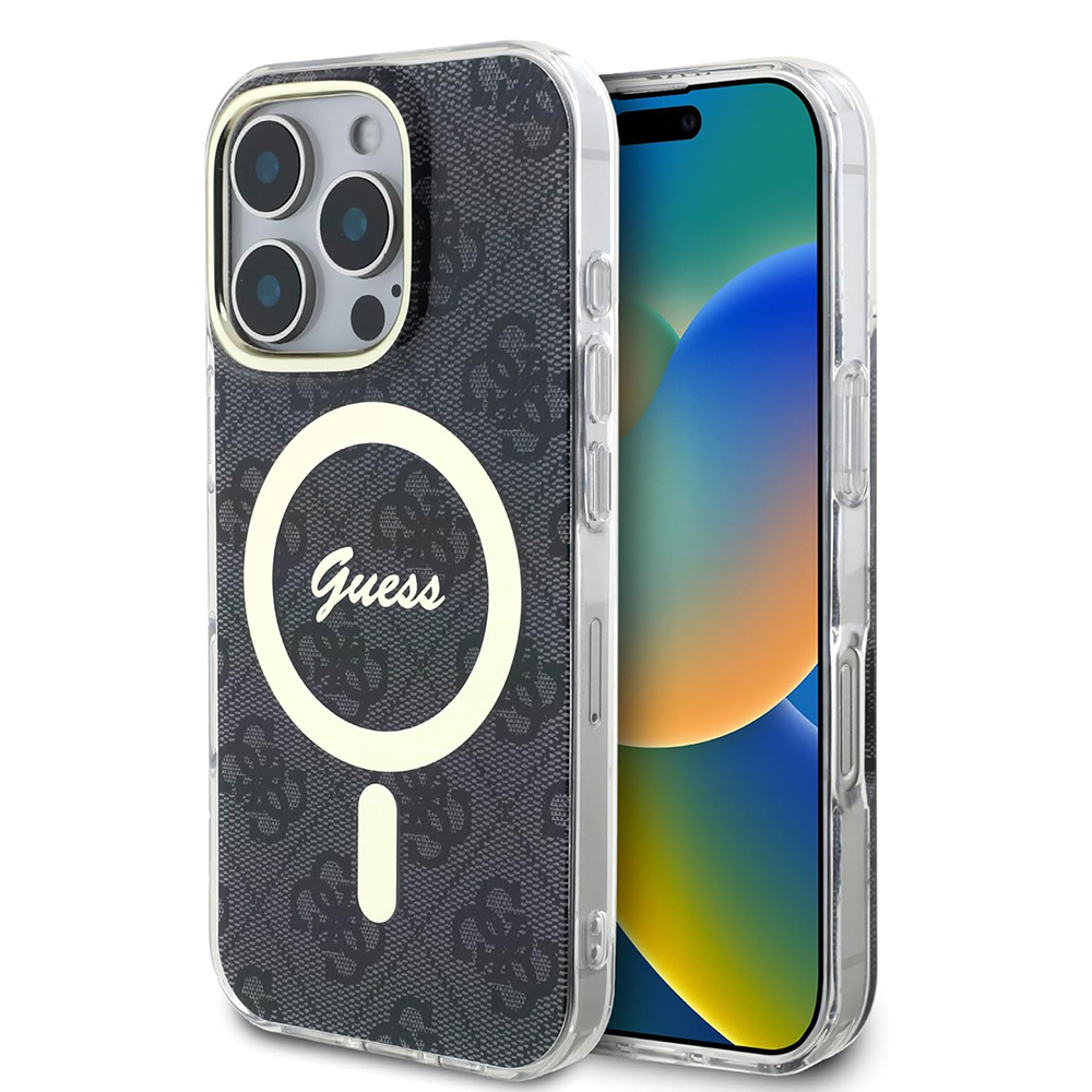 Калъф за iPhone 16 Pro Max - Guess IML 4G MagSafe (GUHMP16XH4STK) - Черен