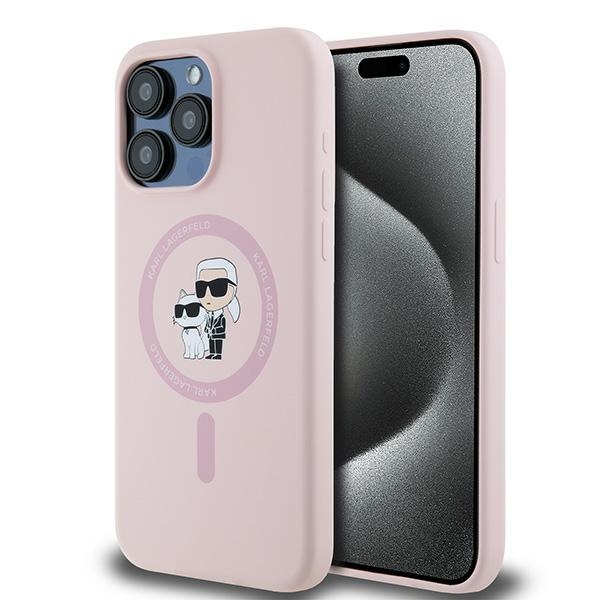 Калъф за iPhone 15 Pro - Karl Lagerfeld Silicone MagSafe (KLHMP15LSCMKKCRHP) - Розов Karl&Choupette
