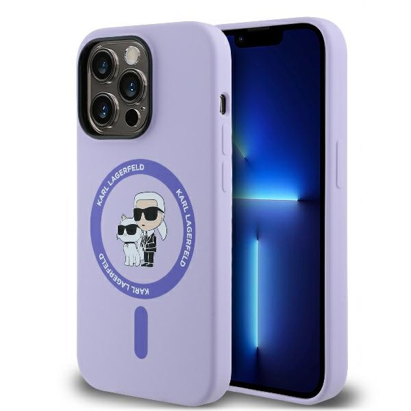 Калъф за iPhone 14 Pro Max - Karl Lagerfeld Silicone Ring MagSafe (KLHMP14XSCMKCRHU) - Лилав Karl&Choupette Heads