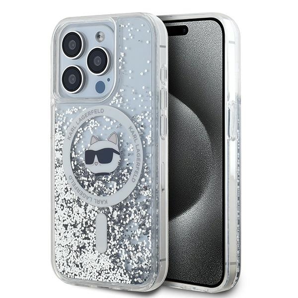 Калъф за iPhone 14 Pro Max - Karl Lagerfeld Liquid Glitter MagSafe (KLHMP14XLGCHSGH) - Прозрачен Choupette Head