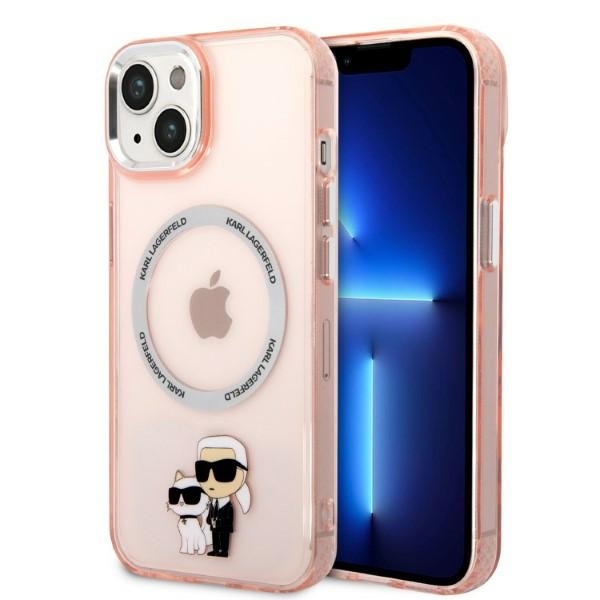 Калъф iPhone 14 - Karl Lagerfeld Hardcase MagSafe (KLHMP14SHNKCIP) - Розов Iconic Karl&Choupette