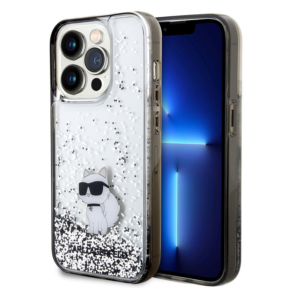 Калъф за iPhone 14 Pro - Karl Lagerfeld Hardcase Liquid Glitter (KLHCP14LLLLKCNSK) - Choupette