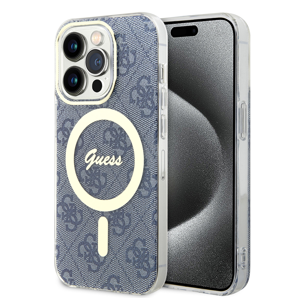 Калъф за iPhone 15 Pro Max - Guess IML 4G MagSafe (GUHMP15XH4STB) - Син