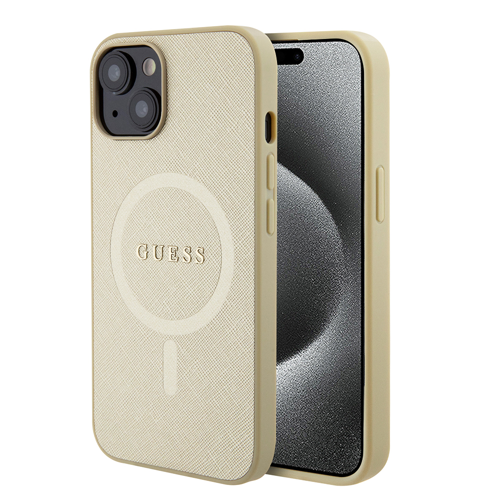 Калъф за iPhone 15 - Guess Saffiano MagSafe (GUHMP15SPSAHMCB) - златен