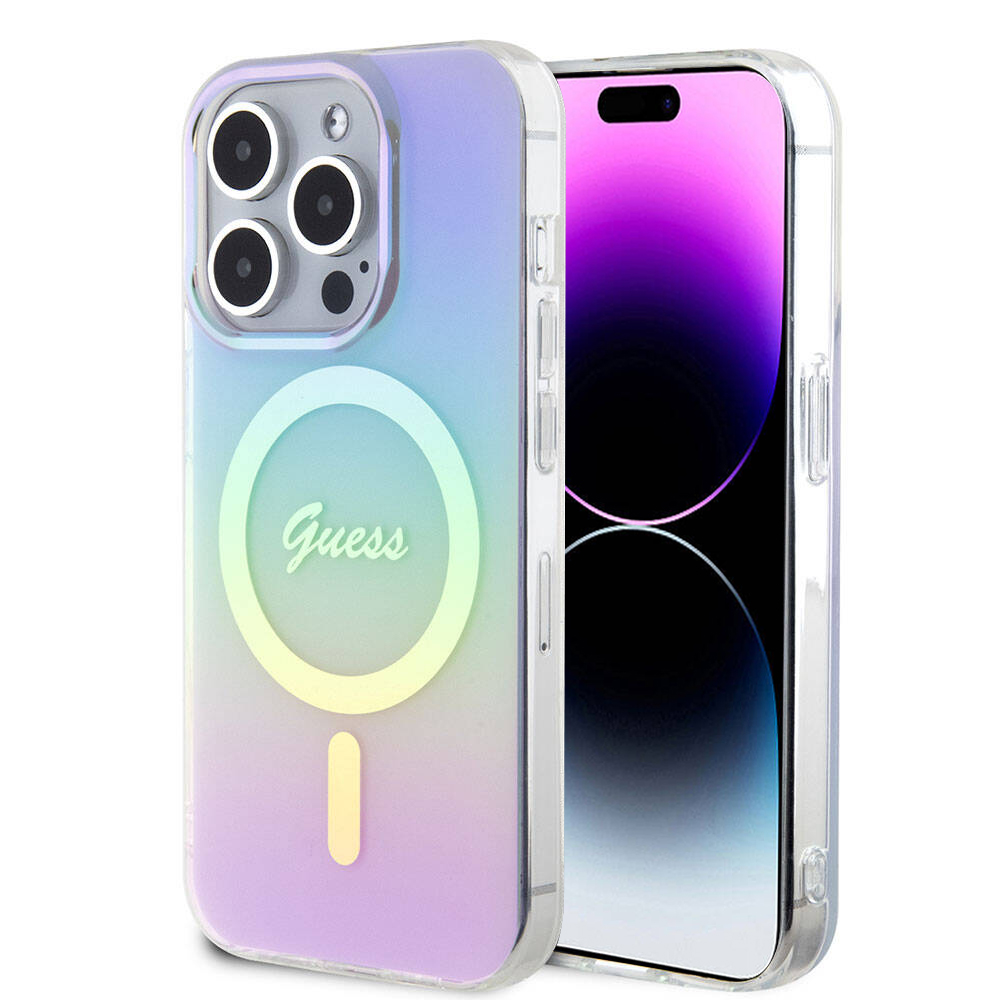Калъф за iPhone 15 Pro Max - Guess IML Iridescent MagSafe (GUHMP15XHITSU) - Лилав