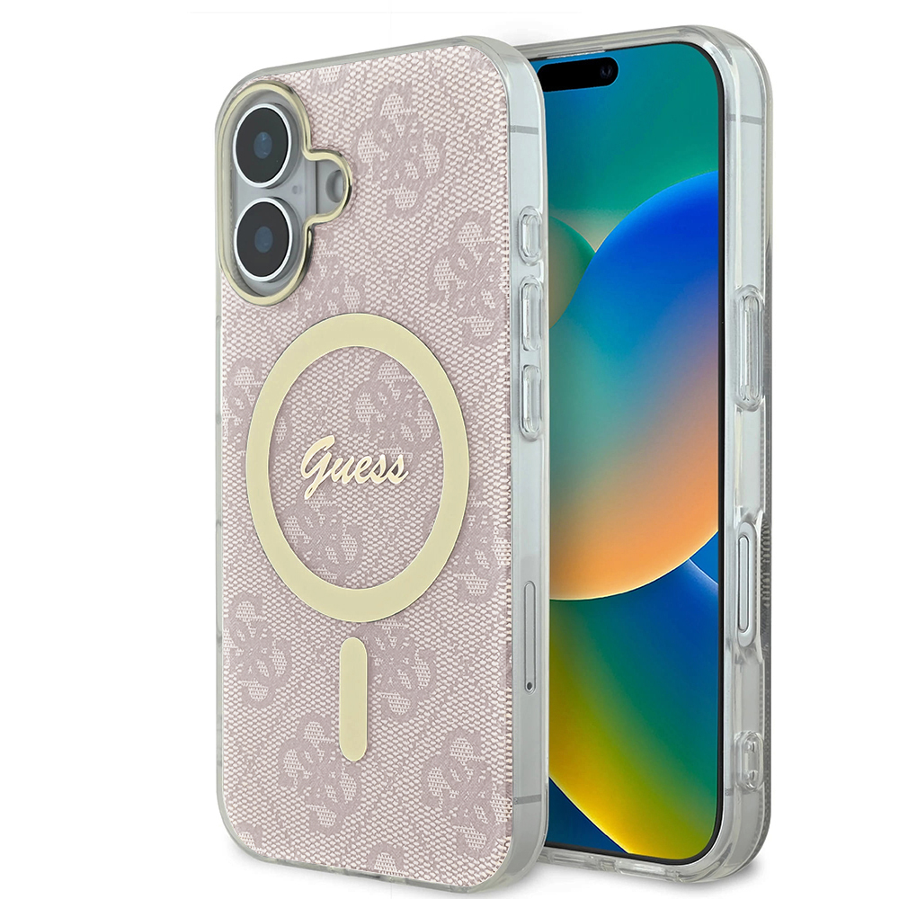 Калъф за iPhone 16 - Guess IML 4G MagSafe (GUHMP16SH4STP) - Розов