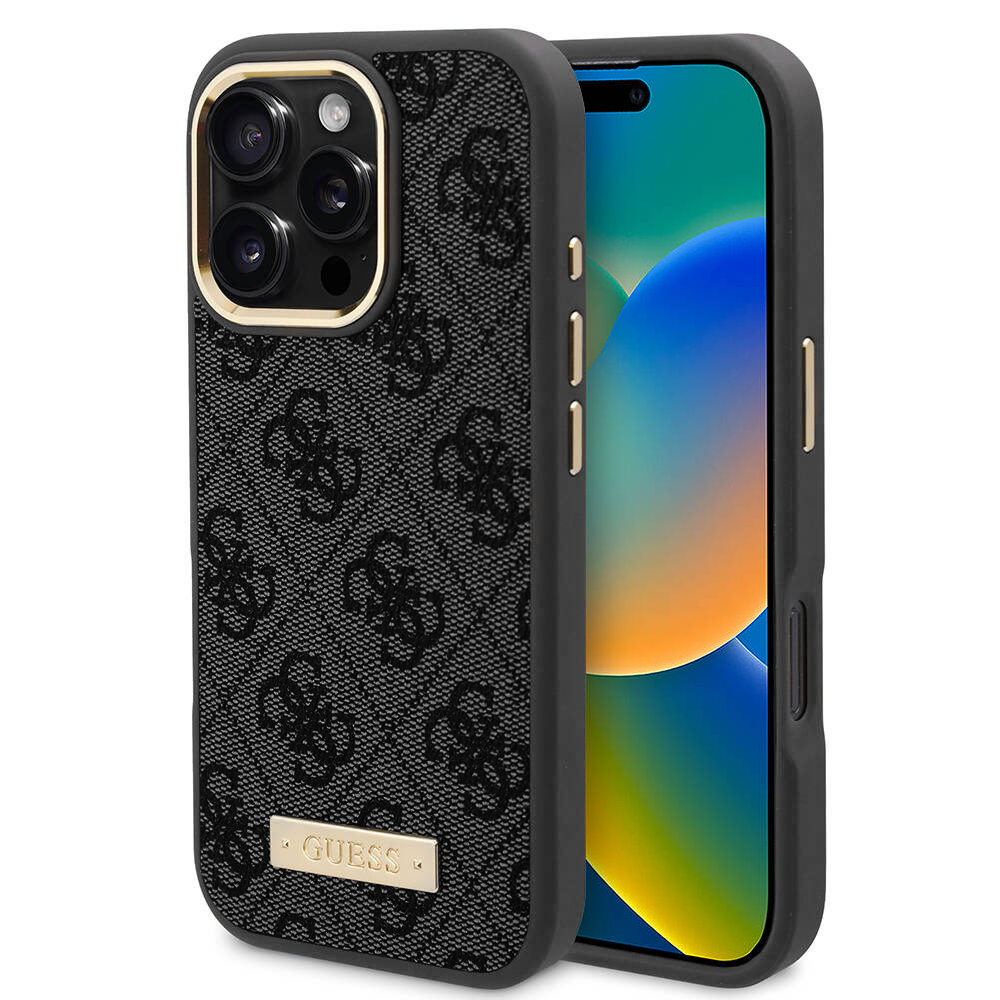 Калъф за iPhone 16 Pro Max - Guess Hardcase 4G Logo Plate MagSafe (GUHMP16XU4GPRK) - Черен
