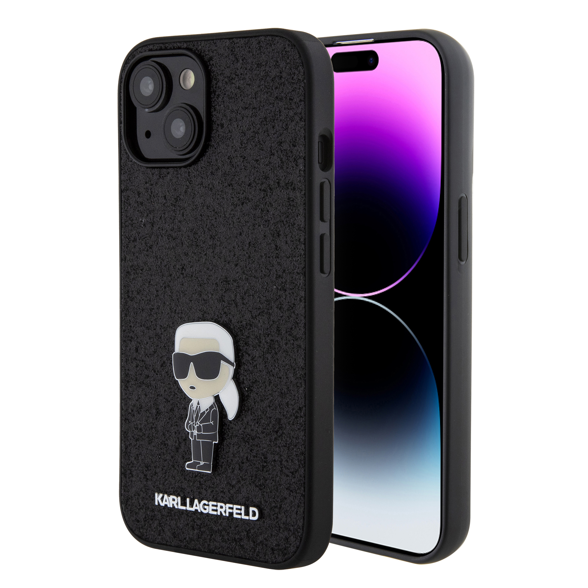 Калъф за iPhone 15 - Karl Lagerfeld Hardcase Glitter Fixed (KLHCP15SGKKNPSK) - Ikonik Logo