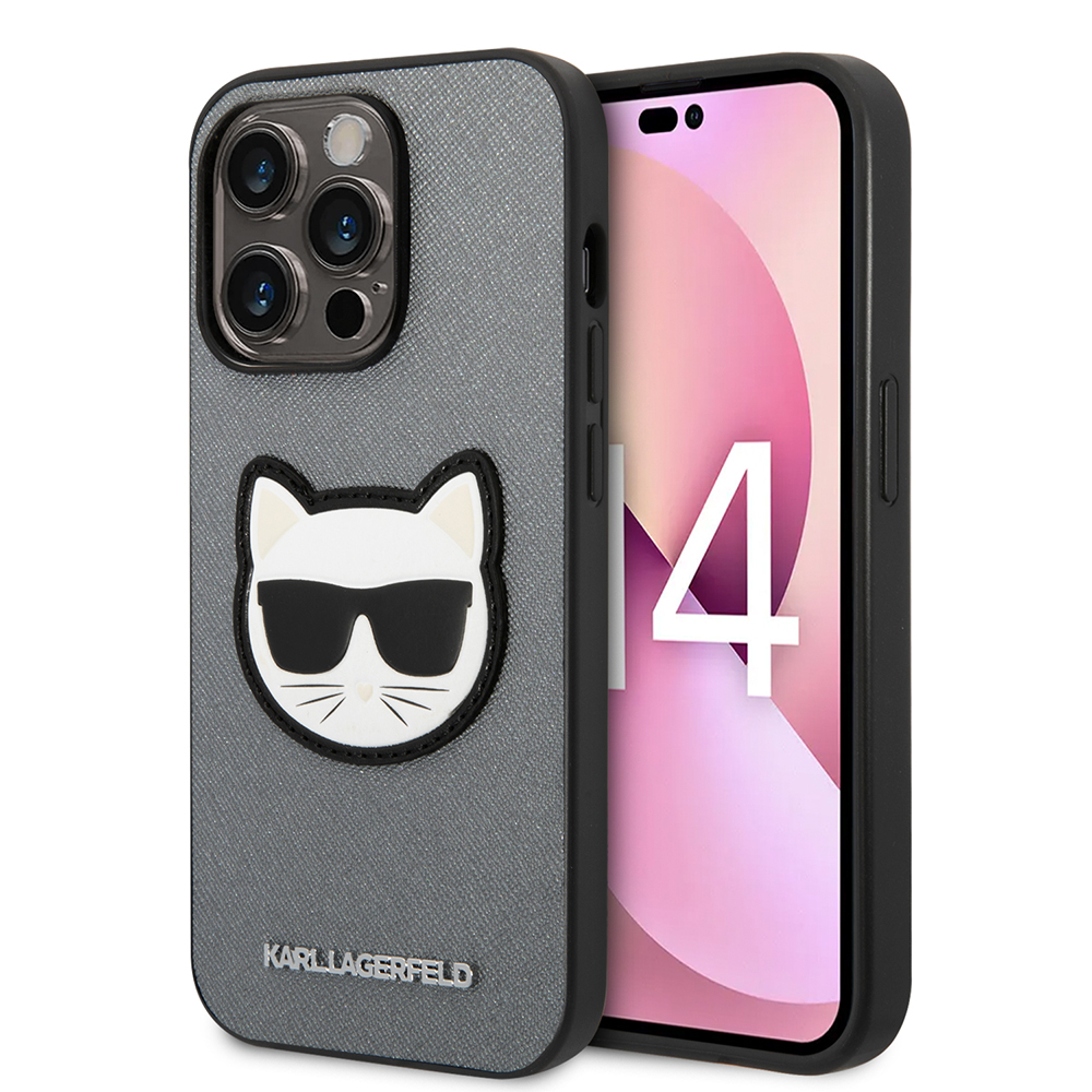 Калъф за iPhone 14 Pro Max - Karl Lagerfeld Saffiano (KLHCP14XSAPCHG) - Сребрист Choupette Head