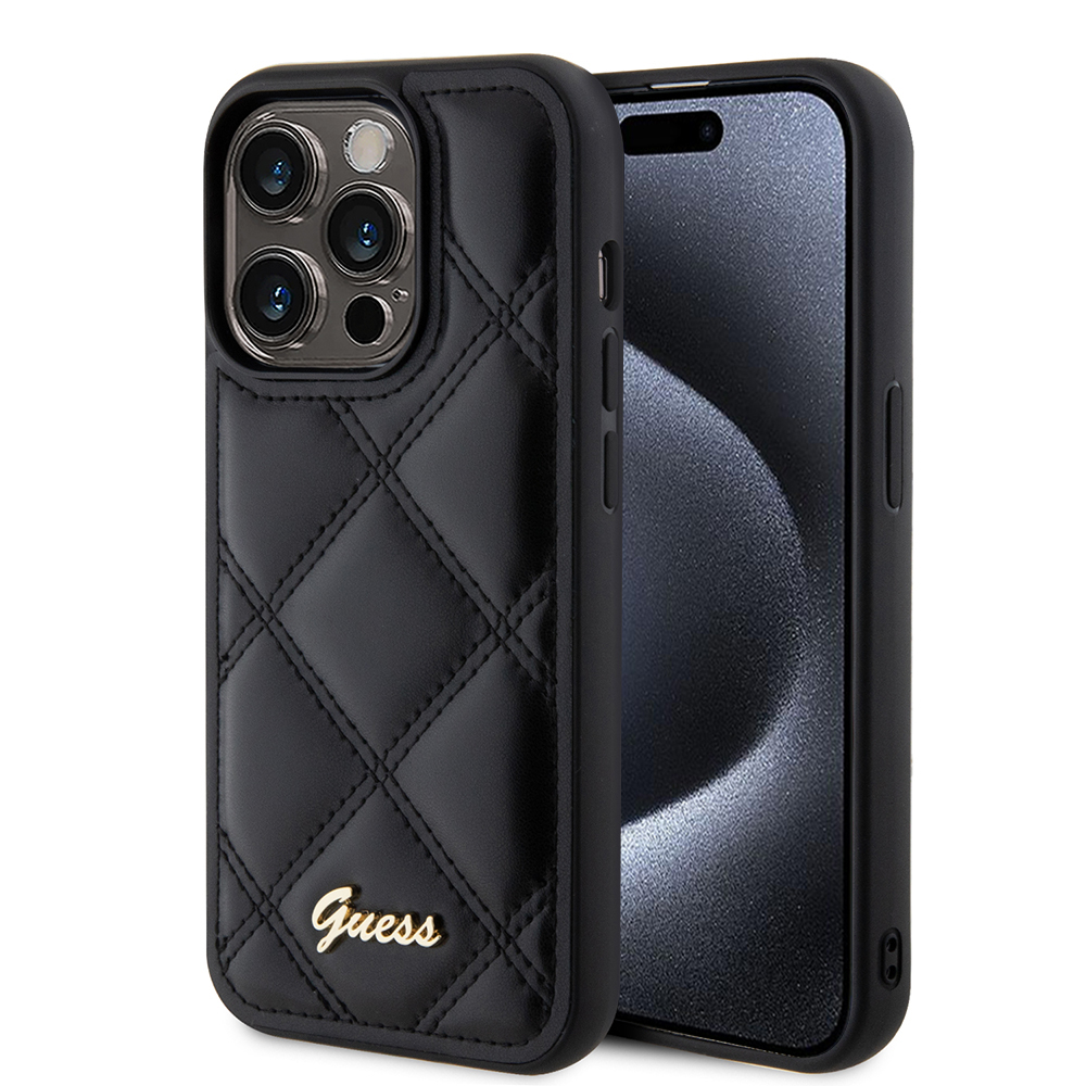 Калъф за iPhone 15 Pro - Guess Quilted Metal Logo (GUHCP15LPSQSQSK) - Черен