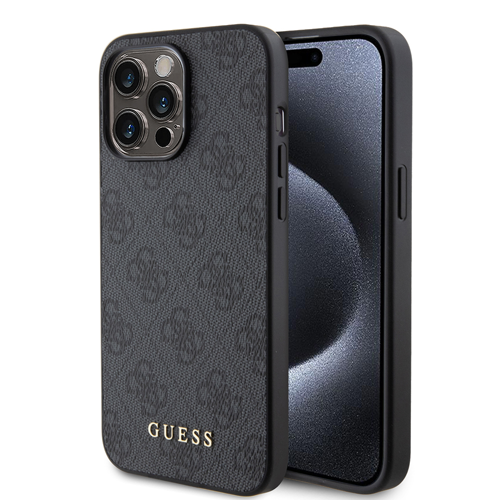 Калъф за iPhone 15 Pro - Guess Hardcase 4G Metal Златист Logo (GUHCP15LG4GFGR) - Сив
