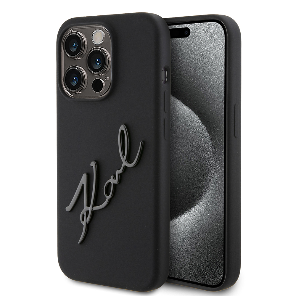 Калъф за iPhone 15 Pro - Karl Lagerfeld Silicone (KLHCP15LSKSKSBMCK) - Karl Script