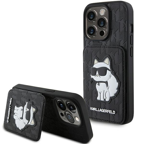 Калъф за iPhone 15 Pro Max - Karl Lagerfeld Saffiano Cardslots and Stand (KLHCP15XSAKCNSCK) - Monogram Choupette