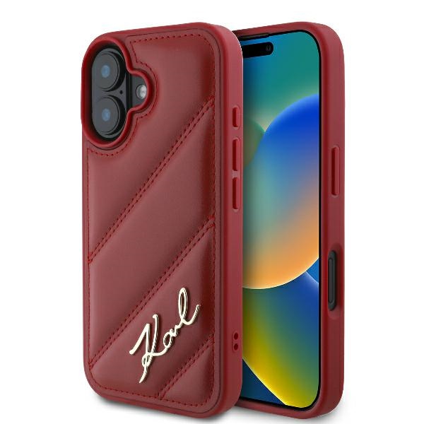 Калъф за iPhone 16 - Karl Lagerfeld Diagonal Quilted (KLHCP16SPQQDSMGR) - Червен